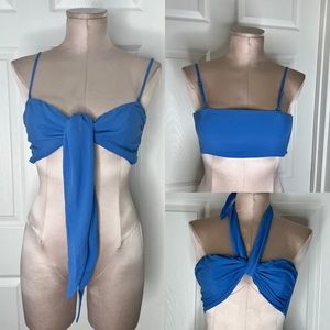 Show Me Your Mumu Blue Cropped Tie Front Top Sz XS